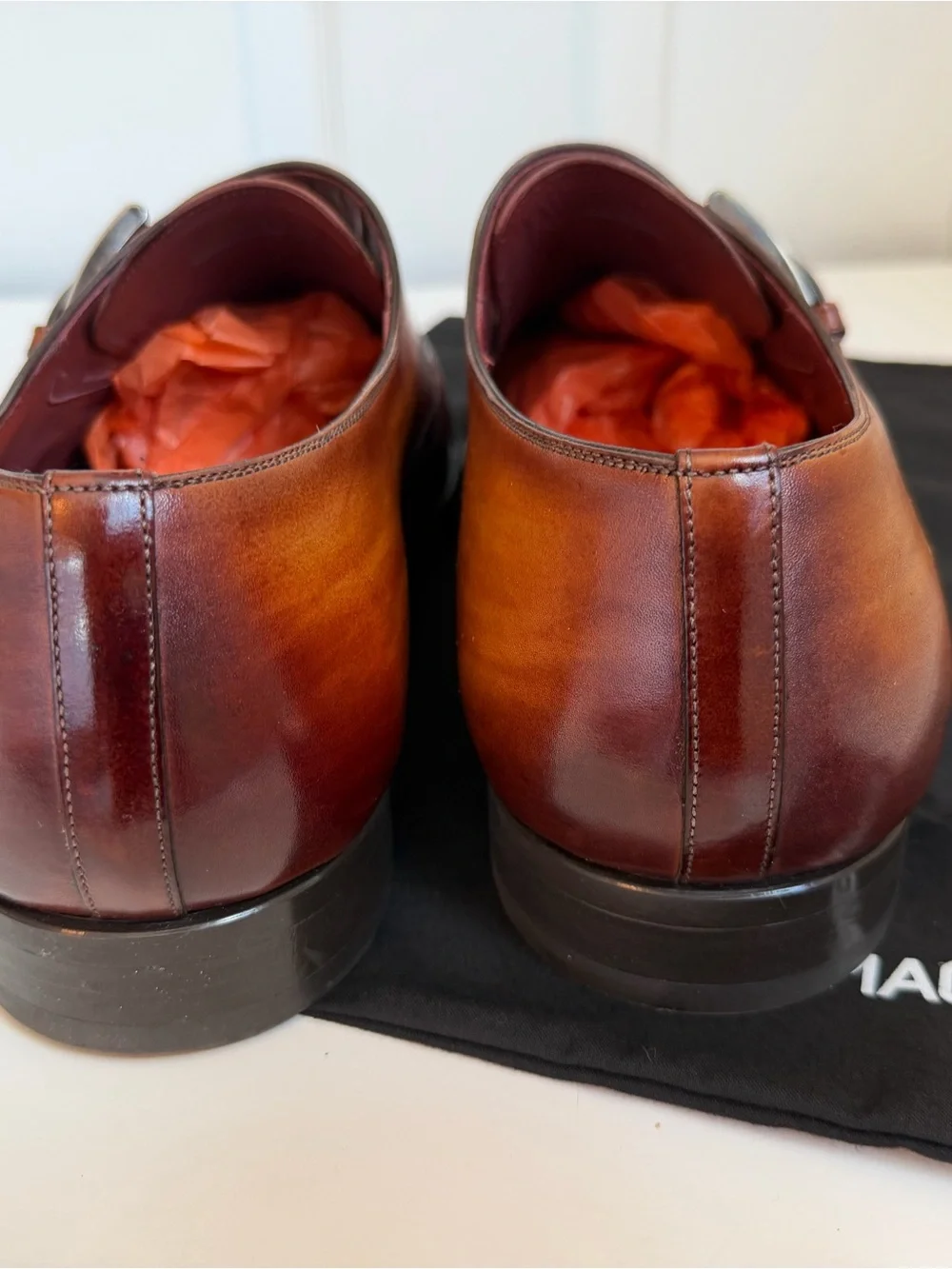 Magnanni Cognac Leather Dress Shoes 12 Hand Antiqued Finish, NIB